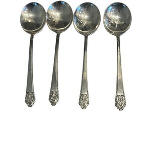 4 Rogers Precious Silverplate Round Bowl Soup Spoons DeLuxe  Flatware